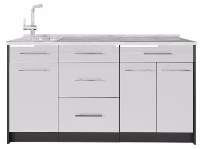 Cucine componibili piccole Vicco Fame-Line Bianco lucido 150 cm, PL Marmo, Model 65397