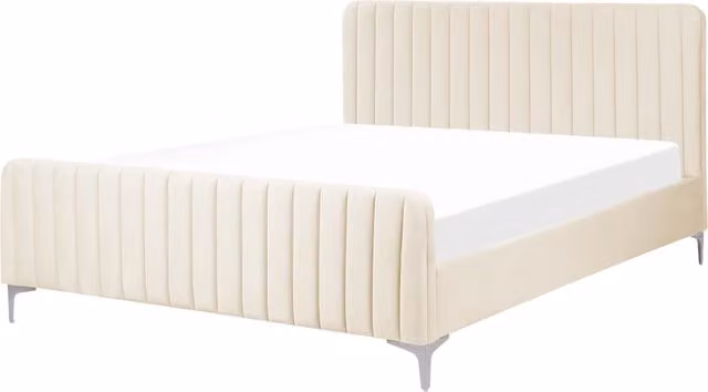 Letto in velluto beige UE Matrimoniale 160 x 200 cm Testiera Imbottita con Gambe in metallo Design moderno