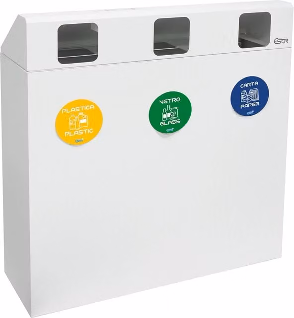 Pattumiera per Raccolta Differenziata 3 Scomparti 180 L 90x30x96 cm in Acciaio Verniciato Bianco