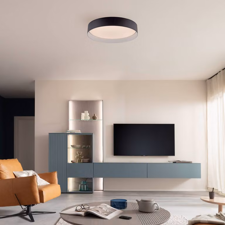 Schöner Wohnen Plafoniera soffitto TAVOLI, dimmerabile, Nero, Soggiorno / Sala da pranzo, Metallo, Plafoniera
