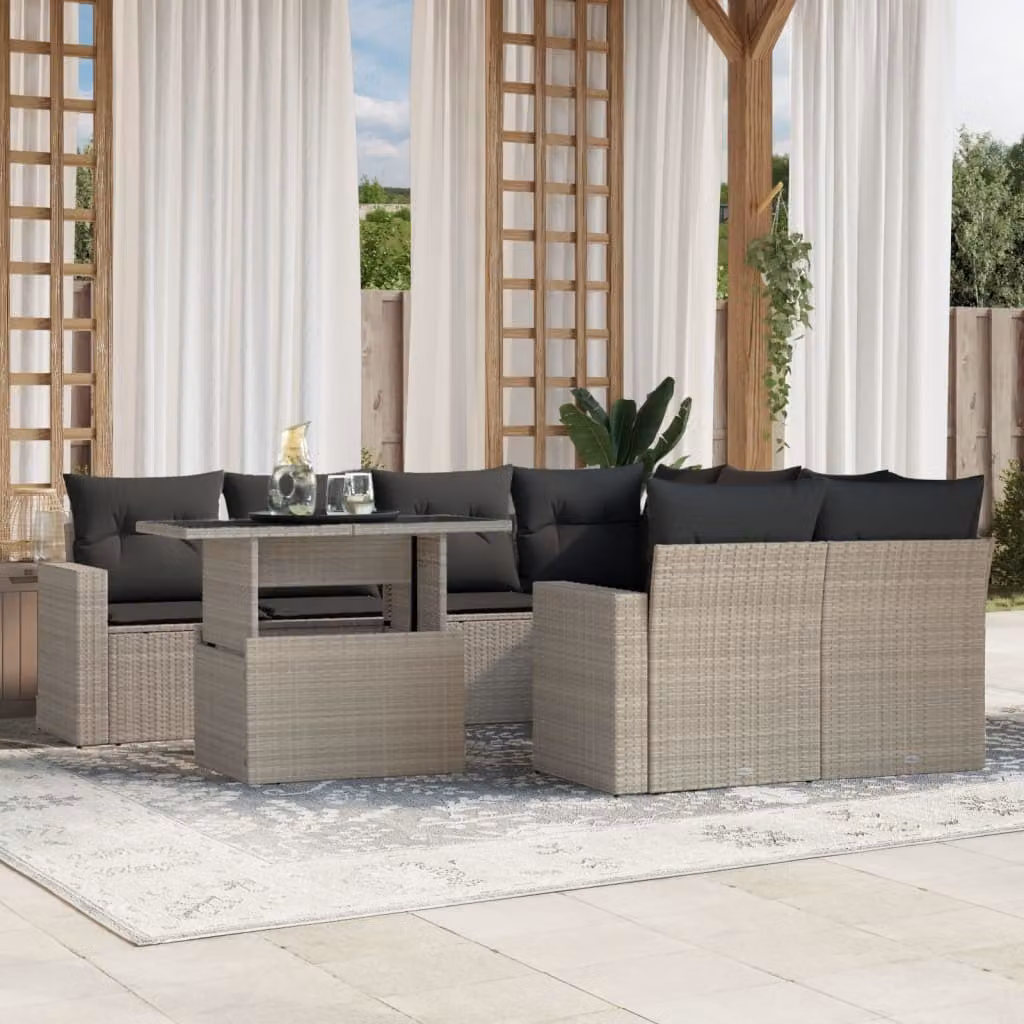 Maison Exclusive - Set Divano da Giardino 9pz con Cuscini Grigio Chiaro Polyrattan