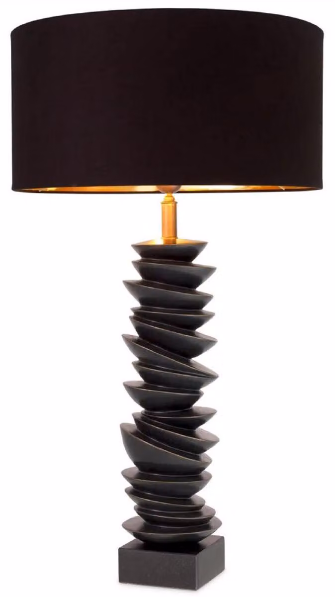 Casa Padrino lampada da tavolo nero / bronzo Ø 44 x H. 80,5 cm - Lampada da tavolo con paralume rotondo e base in granito - Lampade da tavolo - Lampade da tavolo