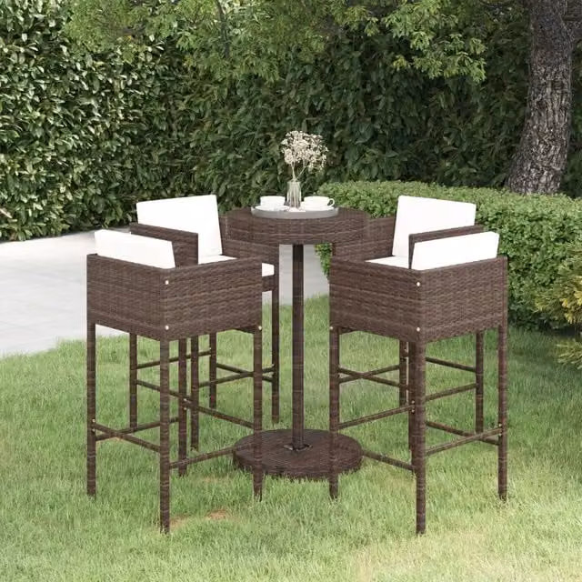 Set da Bar da Giardino 5 pz con Cuscini in Polyrattan Marrone 3094774