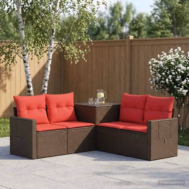 Set di divani 5 pz Marrone e Rosso 179 x 179 x 85 cm 3447877