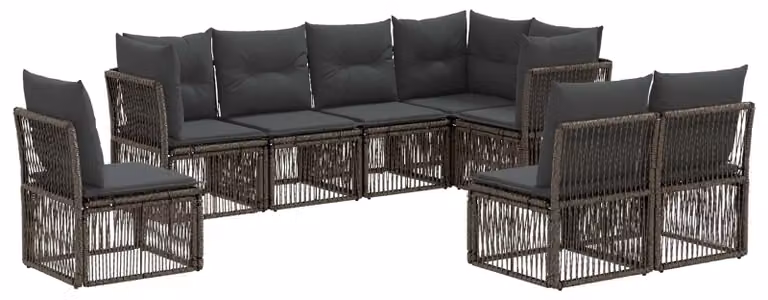 Set da giardino composto da 8 pezzi, colore grigio, realizzato in rattan sintetico