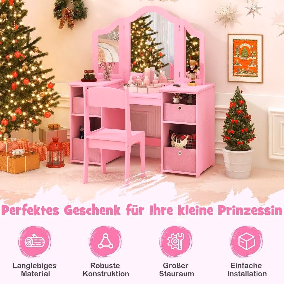 Set da toeletta e scrivania per bambini, 2 in 1 con specchio rimovibile