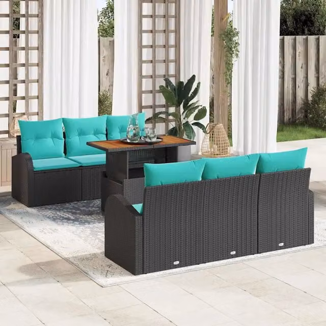 Set Divano da Giardino 7 pz Nero Poly Rattan 3358272