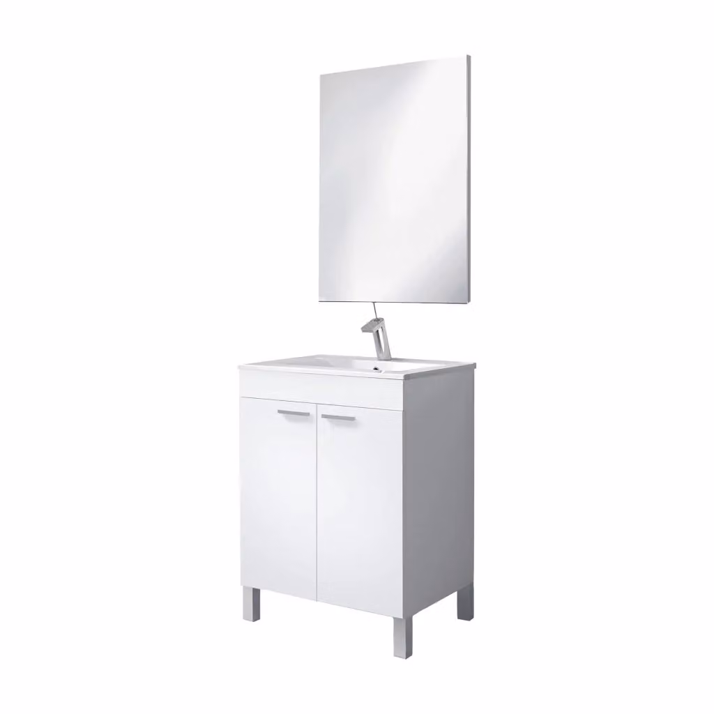 Mobile sottolavabo Abaco DMORA bianco lucido con 2 ante e specchio, L: 80 cm, H: 60 cm, P: 45 cm – 2
