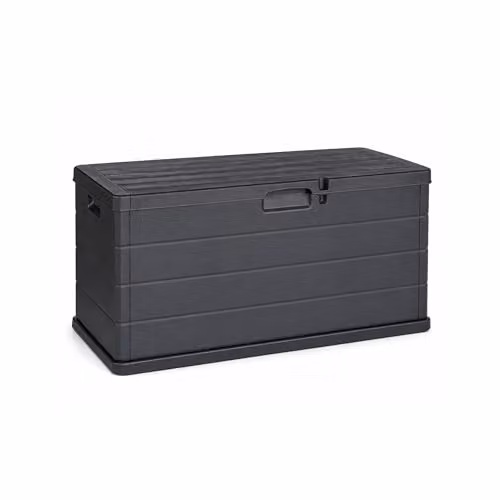 MA MAISON Contenitore per cuscini resistente alle intemperie, 340 l, in plastica effetto legno, richiudibile, resistente ai raggi UV, con ruote, per balcone