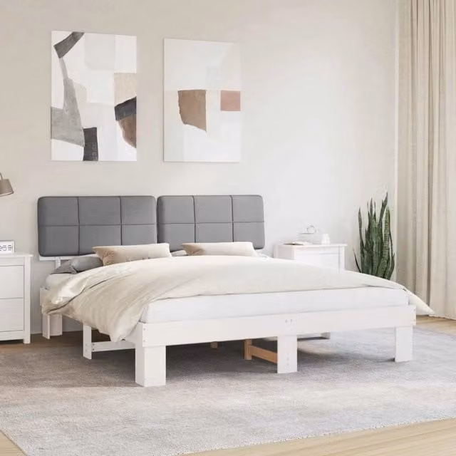 Letto con Testiera Rivestita Grigio chiaro 200 x 200 cm 3398088