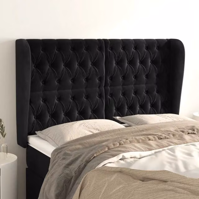 Testiera ad Orecchio-Testata con Orecchie Nera 163x23x118/128 cm in Velluto 171047
