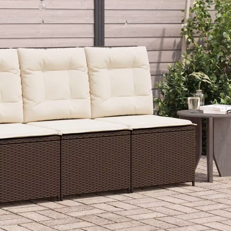 vidaXL Divano da Giardino Reclinabile in Polyrattan con Cuscini Imbottiti e Poggiatesta Regolabile, Colore Marrone/Beige/Bianco