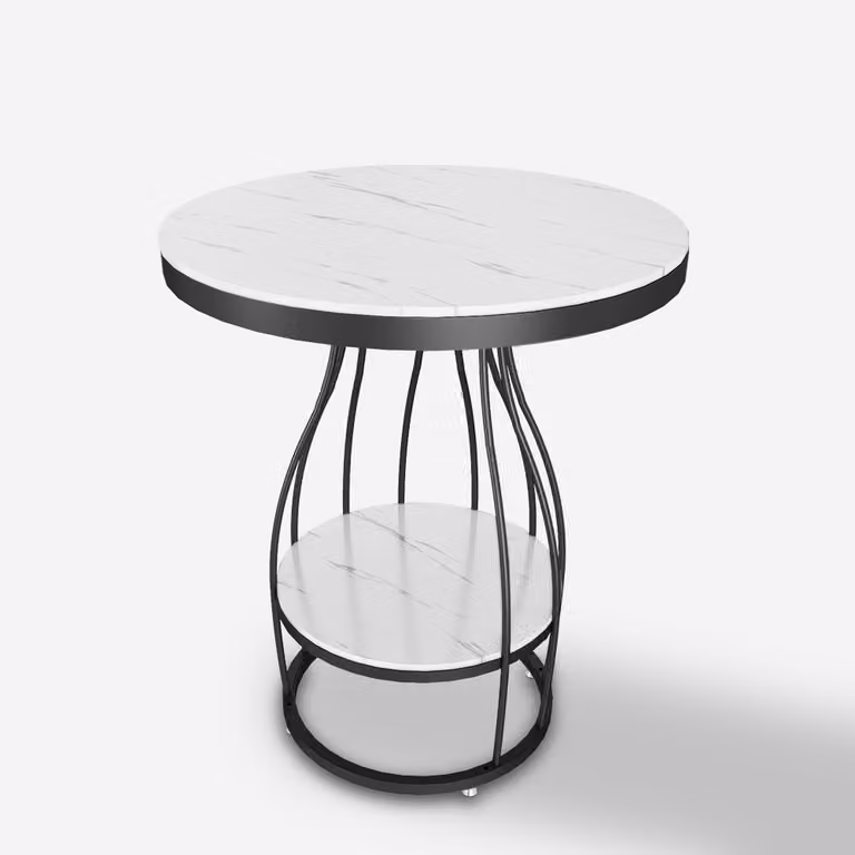 Tavolino rotondo 50x63cm in metallo oro-nero e marmo Neep XL - Nero