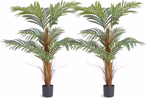 Set di 2 Piante Artificiali VEVOR Areca Palma Noce di Betel Verdi, Decorazione Realistica in PE per Interno ed Esterno, Altezza: 122 cm