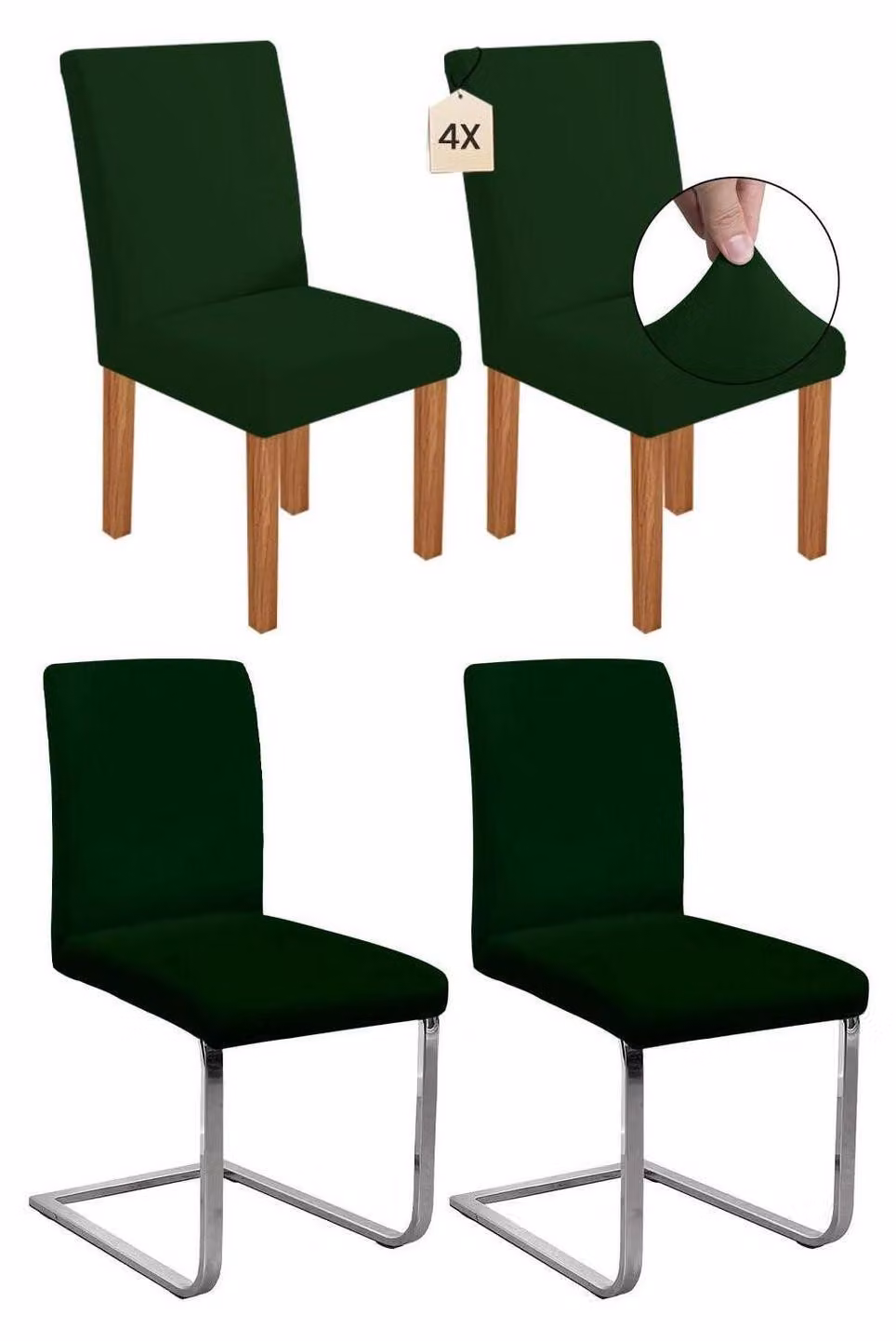 Copri-sedie elasticizzati per poltrone a dondolo, colore verde scuro, set da 4 pezzi, rimovibili e lavabili