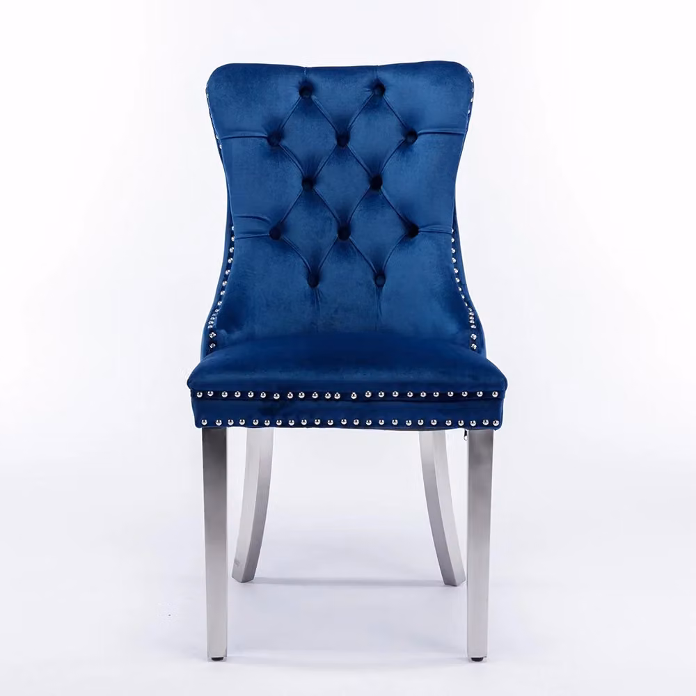 Set di 2 sedie Nikki Xylo in velluto blu con gambe in legno e metallo – 2