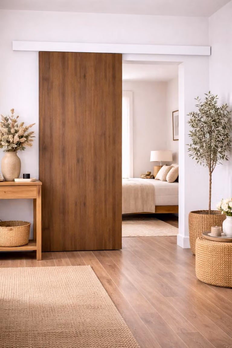 Porta scorrevole Light Walnut H204 x L83 cm, binario in alluminio con pannello bianco Gd Menuiseries