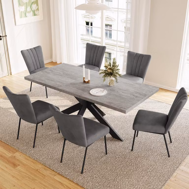 Tavolo da pranzo estendibile per 4-8 persone, tavolo moderno in MDF, colore grigio, dimensioni 130-170x85x76 cm