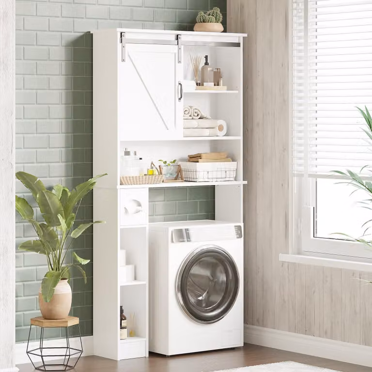 Mobiletto contenitore da parete per il bagno, con ante scorrevoli, in legno, ideale per ottimizzare lo spazio