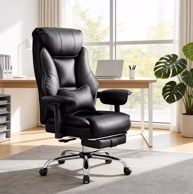Sedia da ufficio ergonomica nera con schienale alto e supporto lombare regolabile