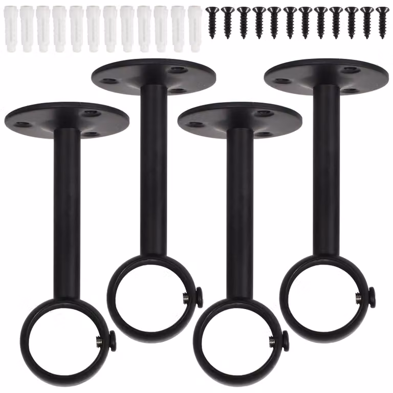 Supporti per tende, 4 pezzi, acciaio inossidabile, 26 mm, colore nero