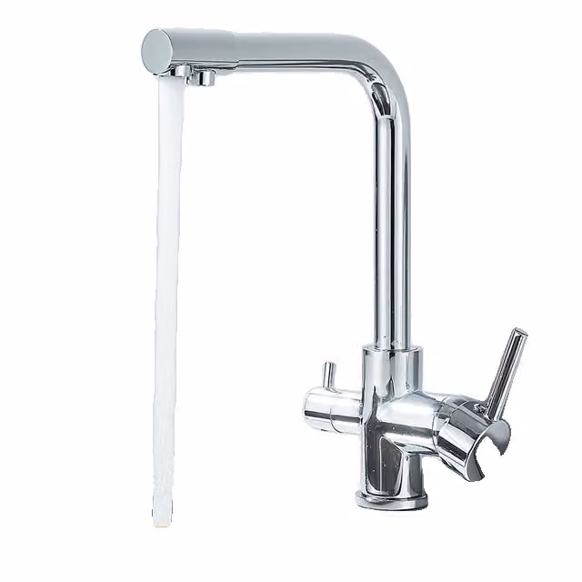 Rubinetto da cucina, doppia bocca girevole, filtro acqua potabile, cromo