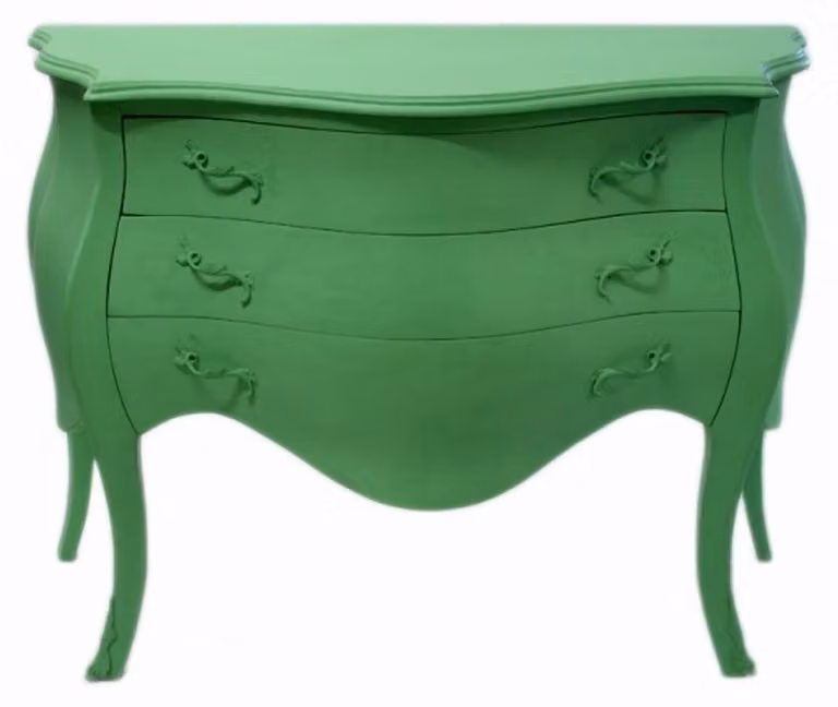 Comò in stile barocco verde "Casa Padrino", mobile in legno realizzato a mano, dimensioni 120 x 55 x 85 cm