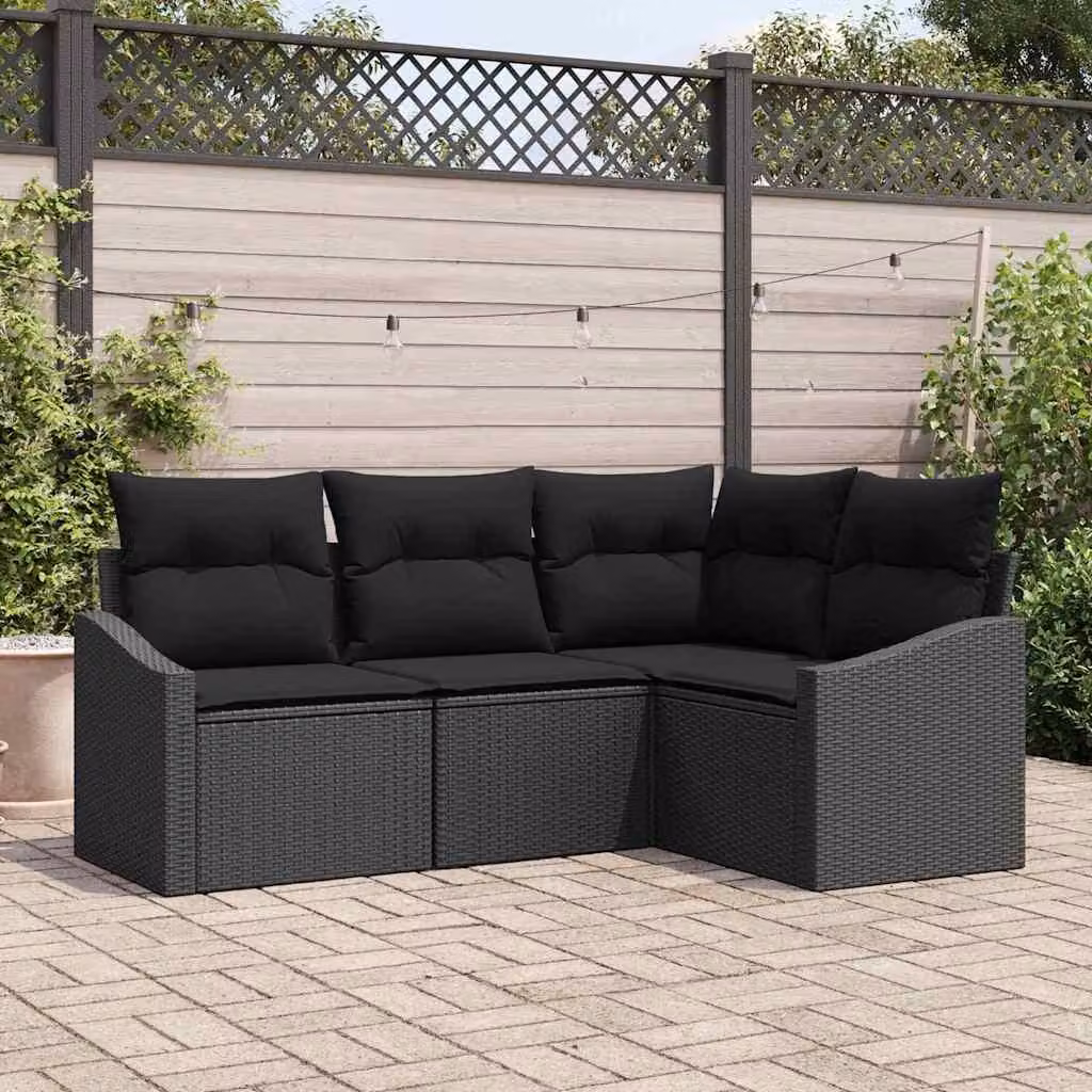 Maison Exclusive - Set di divani da esterno, 4 pezzi, colore nero [Materiale sintetico]: rattan sintetico