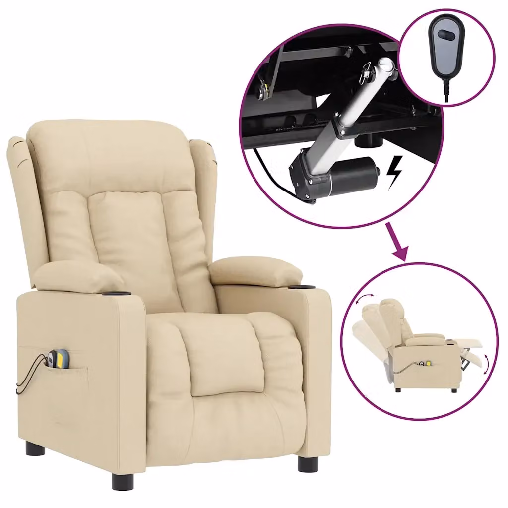 Poltrona Massaggiante Elettrica Reclinabile vidaXL in Tessuto Beige – 2