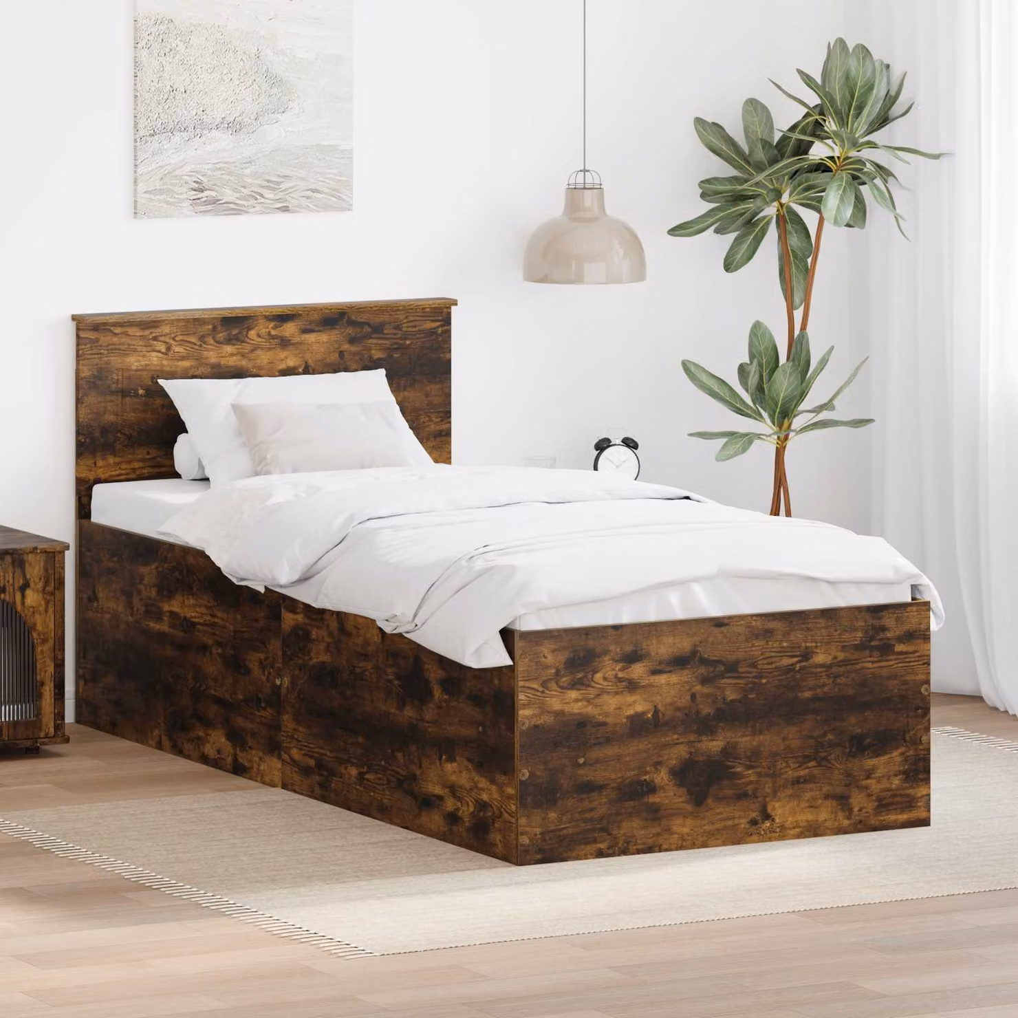 Struttura del letto con testiera vidaXL in legno Rovere fumé, L 90 x P 190 cm