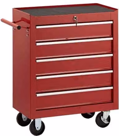 Carrello porta utensili in acciaio inossidabile con 5 cassetti, colore rosso, L: 62 cm, P: 33 cm, H: 75 cm – 1