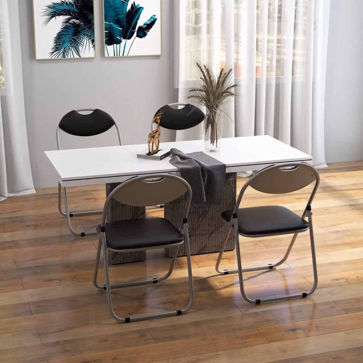 Set di 4 sedie pieghevoli da interno Costway in metallo nero con sedile imbottito in tessuto