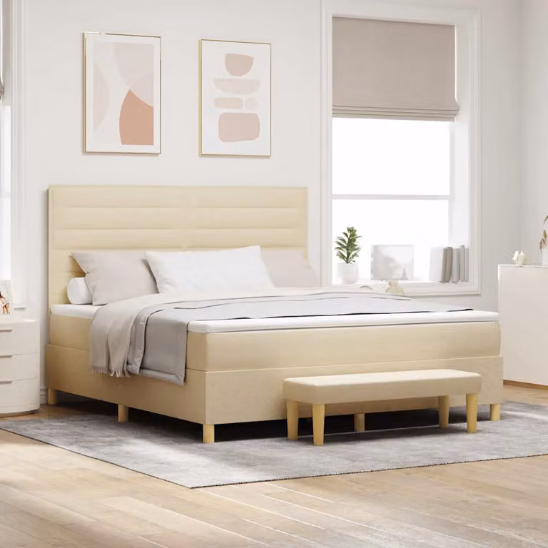 Letto a molle con testiera vidaXL in tessuto beige L: 180 cm, P: 200 cm, H: 128 cm