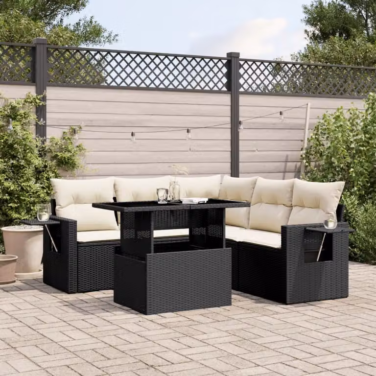 Maison Exclusive - Set Divano da Giardino 6 pz con Cuscini Nero in Polyrattan
