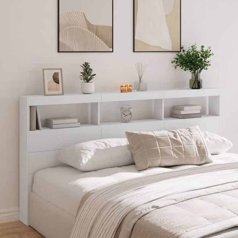 Testiera con contenitore e illuminazione LED vidaXL, Bianca, L: 200 cm, P: 17 cm, H: 102 cm