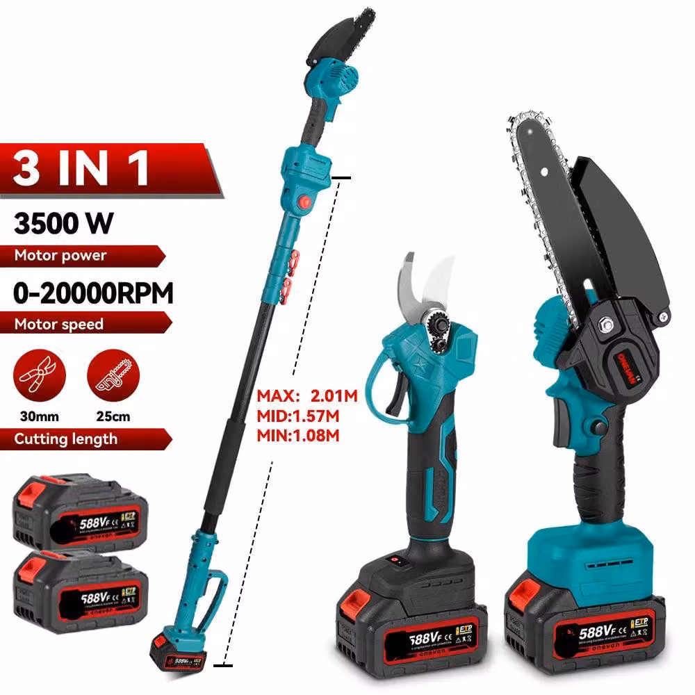 Attrezzo 2-in-1: spazzaneve - Motosega a batteria - Sega telescopica - Senza fili - 3500W - Leggero