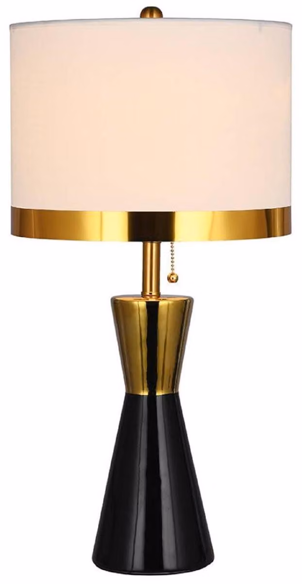 Casa Padrino lampada da tavolo in Vetroceramica nero / oro / bianco Ø 30 x H. 60 cm - Lampada da tavolo rotonda in Vetroceramica con paralume - Luci in Vetroceramica