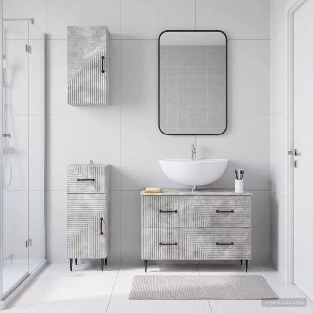 Set di mobili da bagno vidaXL in 3 pezzi grigio opaco con base lavabo e pensili sospesi
