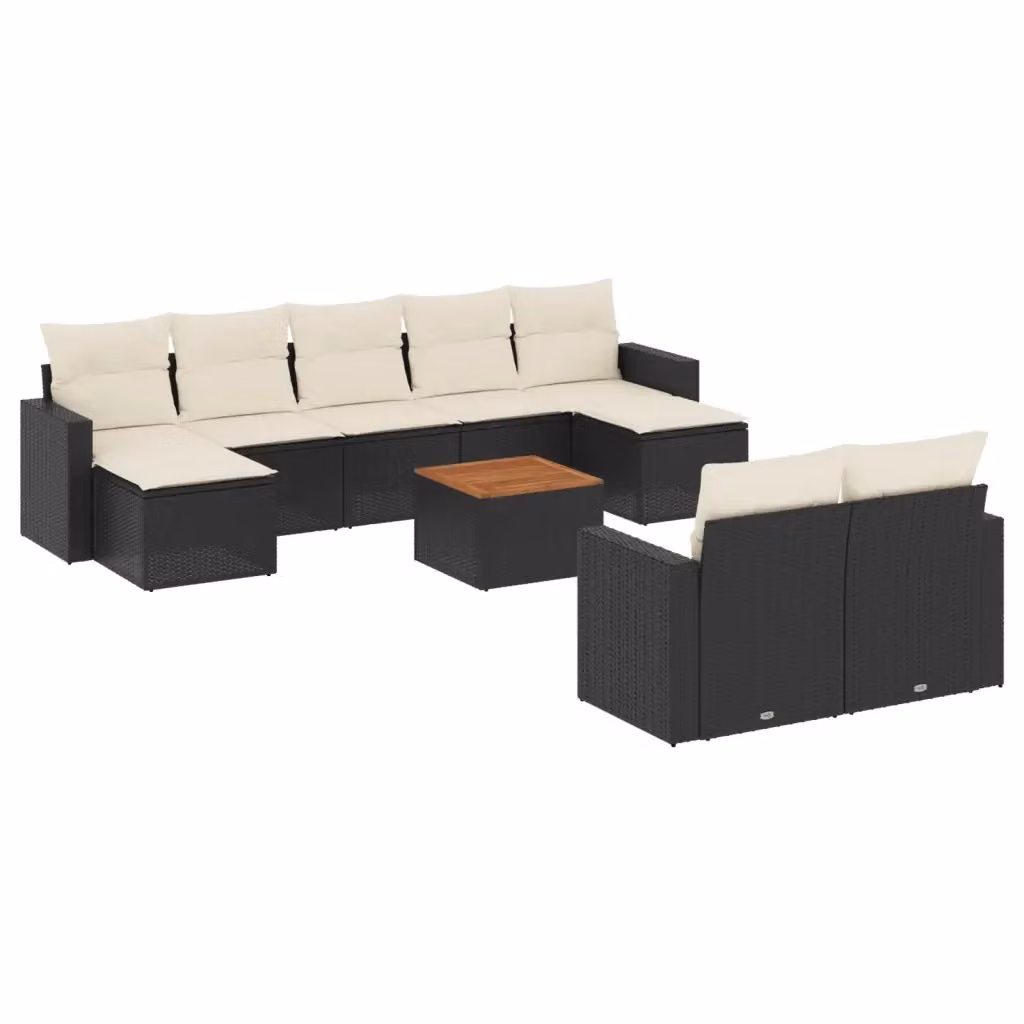 vidaXL Set Divani da Giardino a Forma di U in Polyrattan Nero con Cuscini e Tavolino da Esterno – 2