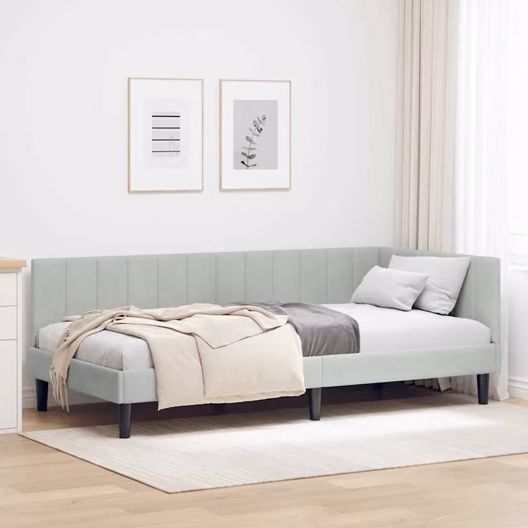 Cornice del letto ad angolo vidaXL in velluto grigio con chaise longue asimmetrica L/P/H: 204 x 90 x 72 cm