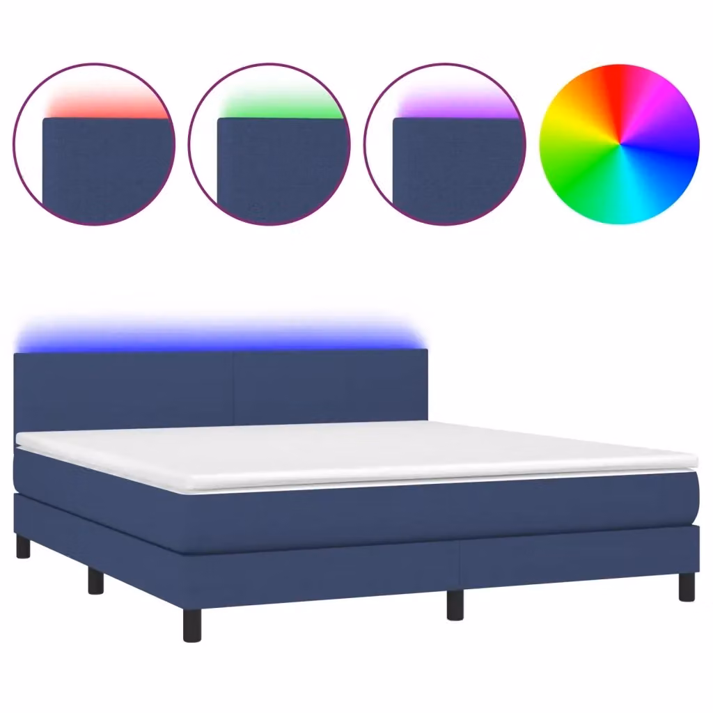 Letto a molle con materasso vidaXL in tessuto blu e bianco con illuminazione LED sottostante e porta USB, L/P: 160 x 200 cm – 2