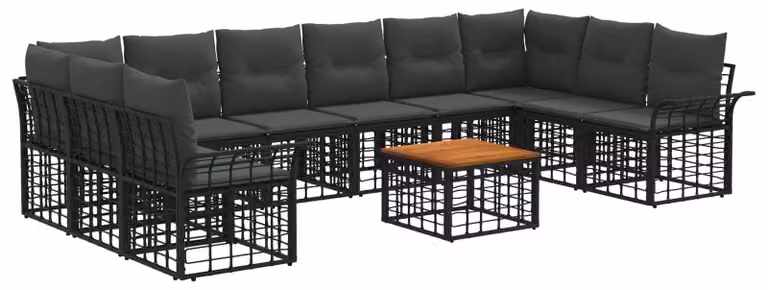 Set di divani da esterno 11 pcs Nero e Grigio scuro Poliestere