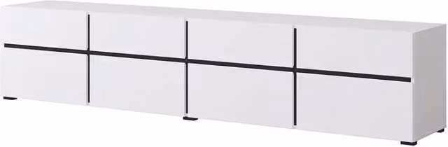 Mobile TV XL colori bianco e nero 225cm collezione HAVANA. Mobile design con 4 porte e 4 cassetti.