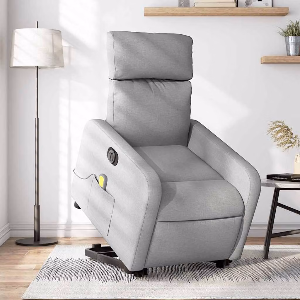 Poltrona Alzapersona Elettrica con Massaggio vidaXL in Tessuto Grigio per Senior – 1