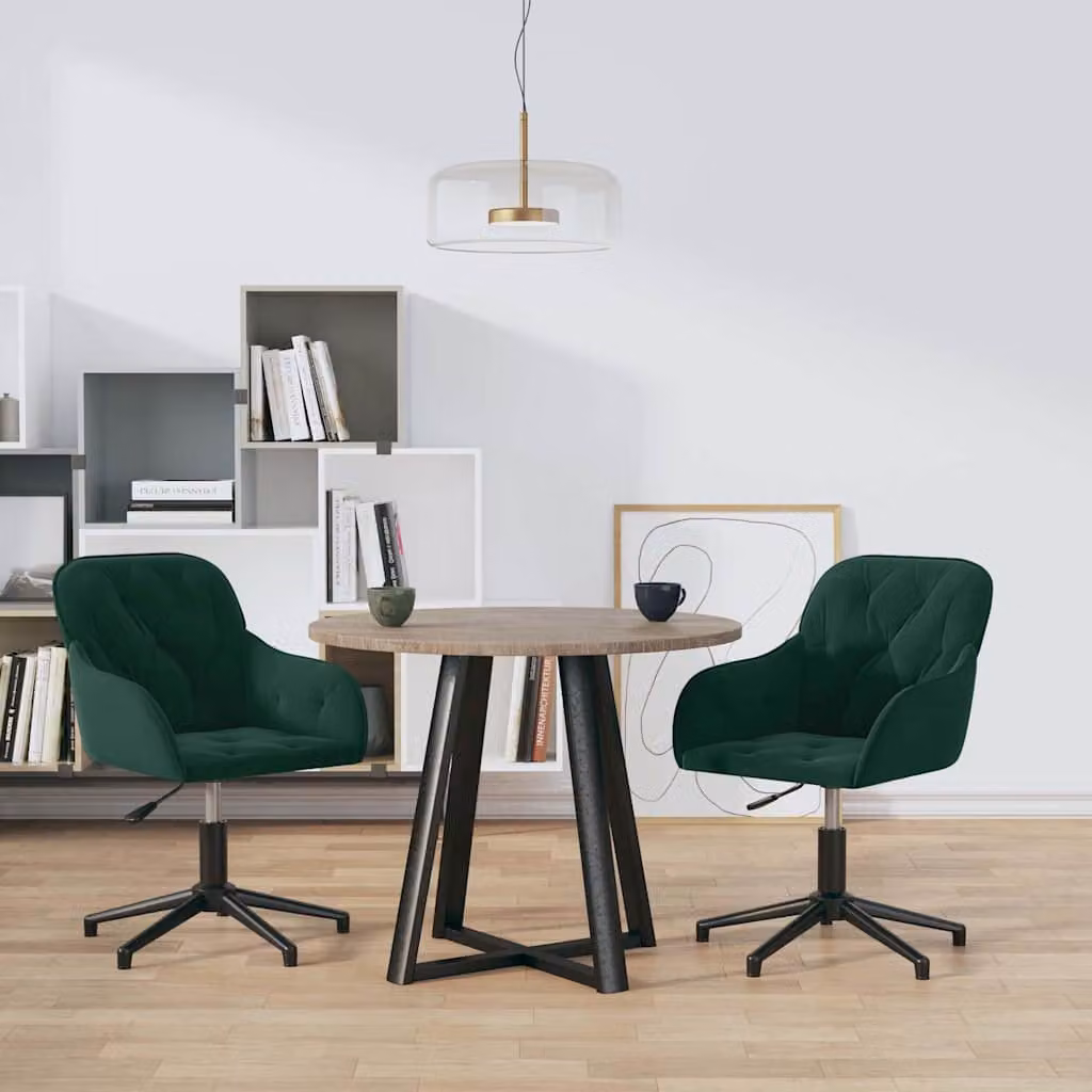 Set di 2 sedie da pranzo girevoli vidaXL in velluto verde scuro con base in metallo e plastica, Altezza: 110 cm, Larghezza: 61,5 cm, Profondità: 56 cm – 1