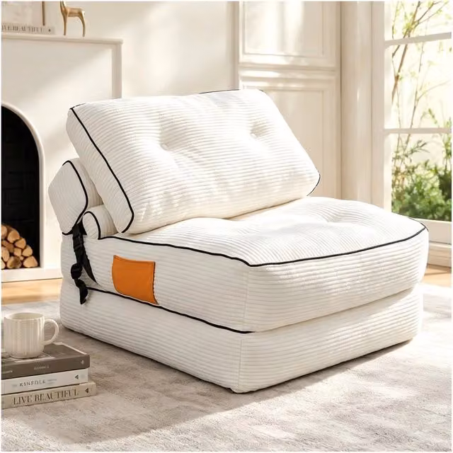 Divano letto pieghevole con pouf Minimal in tessuto beige L: 70 cm, P: 100 cm, H: 60 cm