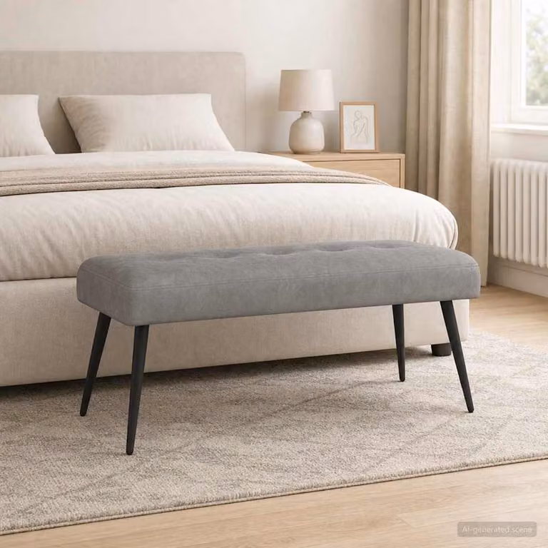 Panchina moderna vidaXL in tessuto velluto grigio con bottoni imbottiti L: 110 cm, P: 40 cm, H: 46 cm
