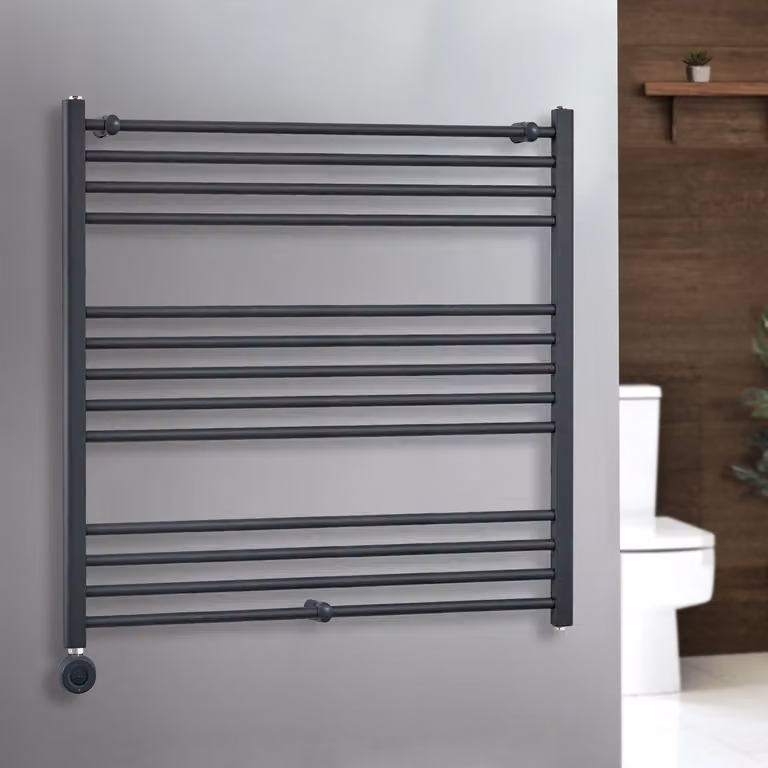 Scaldasalviette Elettrico Artle ECOSO by Hudson Reed Antracite con Elemento Termostatico Wi-Fi e Presa Elettrica L 100 cm x H 100 cm
