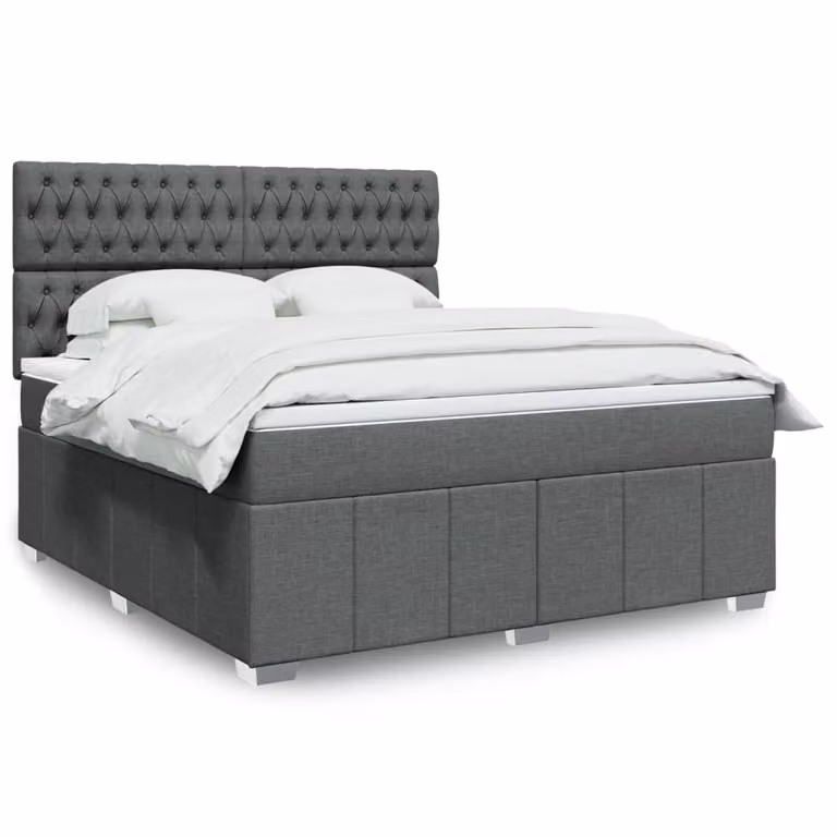 vidaXL Giroletto a Molle con Materasso Ibrido in Tessuto Grigio e Bianco L/P/H: 180 x 200 cm