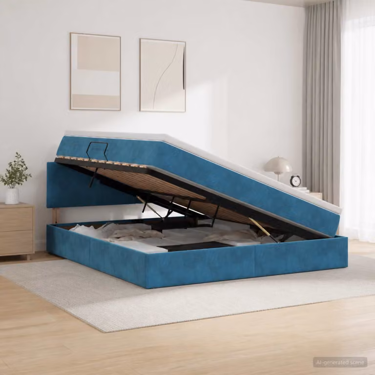 Letto con contenitore vidaXL in velluto blu scuro L/P/H: 180 x 200 x 88 cm